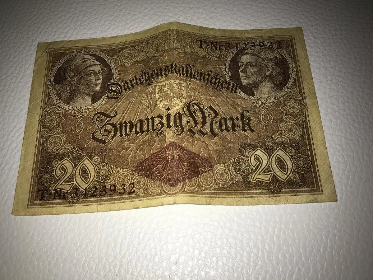 Reichsbanknoten Zwanzig Mark Geldschein Darlehenskassenschein Berlin 5.8.1914 