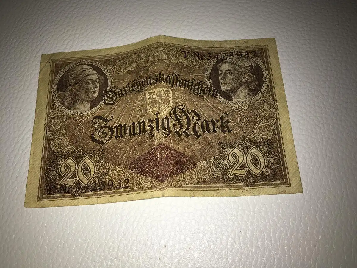Reichsbanknoten Zwanzig Mark Geldschein Darlehenskassenschein Berlin 5.8.1914 