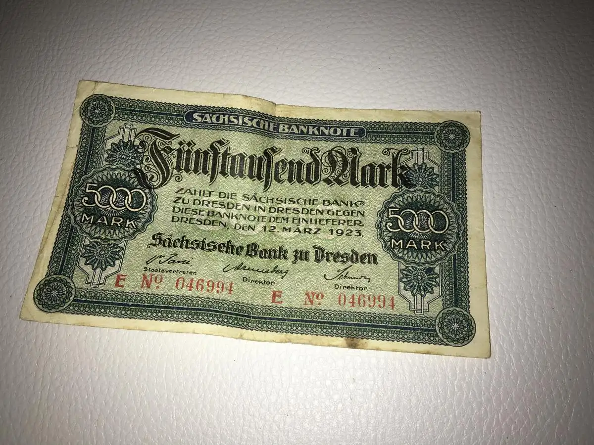 Reichsbanknote 5.000 Mark vom 12.3.1923 Stadt Dresden Sächsische Bank 