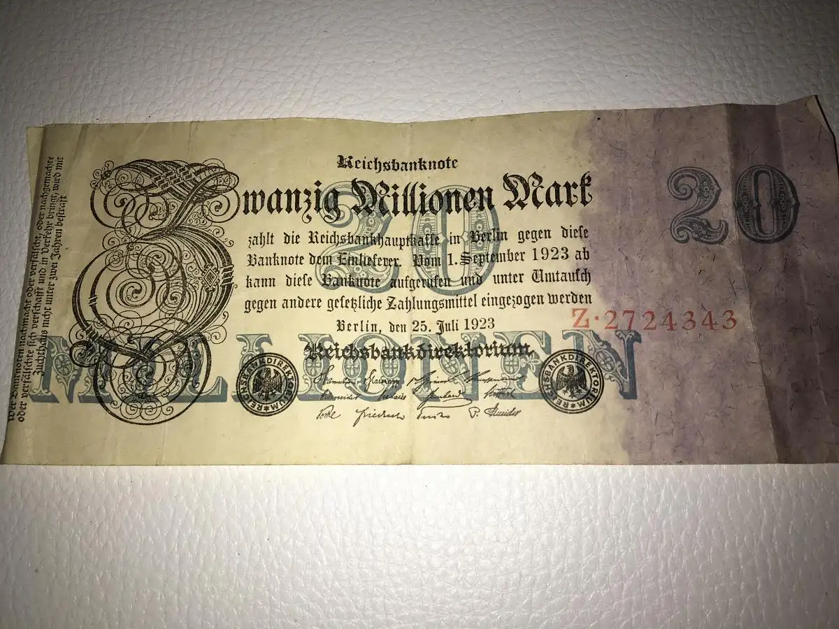 Reichsbanknote 20 Millionen Mark vom 25. 7. 1923 Berlin Notgeld Inflationsgeld