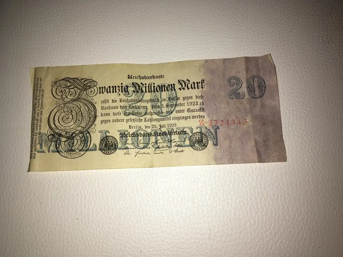 Reichsbanknote 20 Millionen Mark vom 25. 7. 1923 Berlin Notgeld Inflationsgeld
