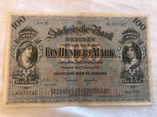 Reichsbanknote 100 Mark vom 2.1.1911 Die Sächsische Bank zu Dresden