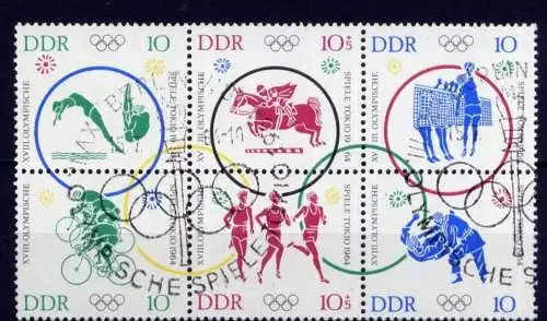 (26666) DDR Nr.1039/44 Sechserblock                       O  gestempelt