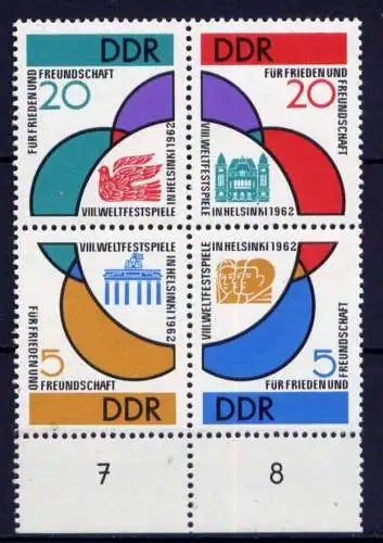 (25239) DDR Nr.901/4 Viererblock Unterrand           **  postfrisch