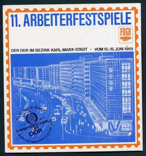 (24824) DDR Gedenkblatt 11.Arbeiterfestspiele im Bezirk Karl-Marx-Stadt 1969 diverse Ausgaben diverse Sonderstempel 