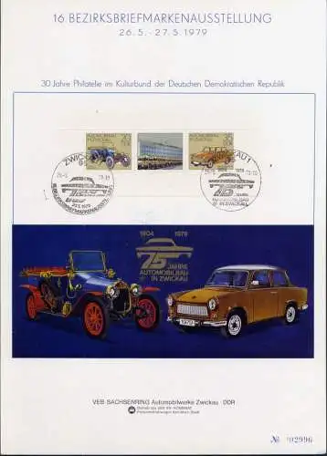 DDR 2412/3 KB  Briefmarkenaustellung 75 Jahre Automobilbau Zwickau 1979  (24818)