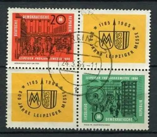DDR Nr.1012/3 Viererblock                  O  used       (23618)   ( Jahr: 1964 )