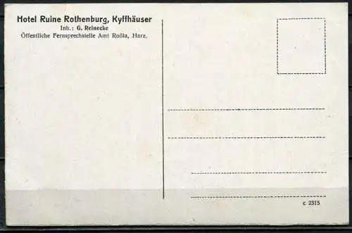 (4626) Hotel Ruine Rothenburg, Kyffhäuser - Inh. G. Reinecke - n. gel. - c 2315