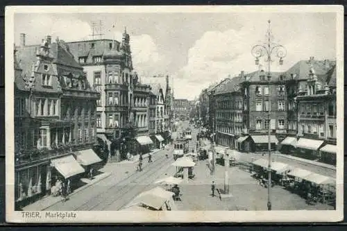 (04607) Trier, Marktplatz - Straßenbahn - gel. 1933 - Jakob Kron Kunst-Verlag Trier 36