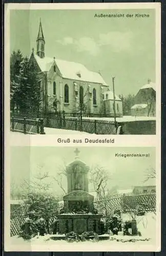 (04578) Gruß aus Deudesfeld - Außenansicht der Kirche / Kriegerdenkmal - n. gel. - Z 77