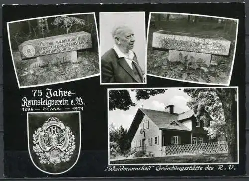 (4536) Dr. Julius Kober-Gedenkstein am Waldhaus "Waidmannsheil / Frankenwald - Mehrbildkarte - Echt Foto - beschrieben