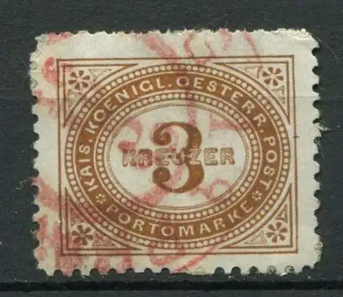  (3733) Österreich Porto Nr.3 F / 12,5:12,5       O  gestempelt / Stempel rot