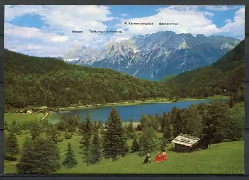 (4375) Ferchensee (1060 m) bei Mittenwald gegen Karwendelgebirge (Wörner 2478 m) - n. gel. - Eine "Huber" Karte