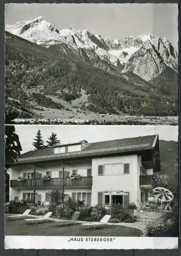 (4370) Gästehaus Etsberger - 81 Partenkirchen - Blumenstraße 14 u. 17 - s/w - gel. 1966 - Verlag Bücheler phot.