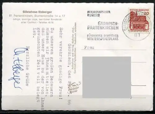 (4370) Gästehaus Etsberger - 81 Partenkirchen - Blumenstraße 14 u. 17 - s/w - gel. 1966 - Verlag Bücheler phot.