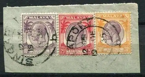 (001) Straits Settlements Nr.198, 200 + 201 Biefstück        O  gestempelt