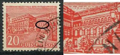 (2076) Berlin West Nr.49 PF II   O  gestempelt / rechter Gebäudeteil, mittl. Fensterreihe im Fenster unter H mit 4 Qurstrichen