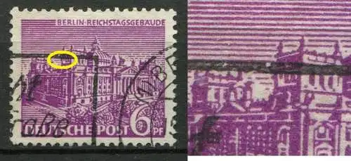 (2063) Berlin West Nr.45 PF Schantl        O  gestempelt / kleines Fenster an der Seitenfront neben der Reichstagskuppel