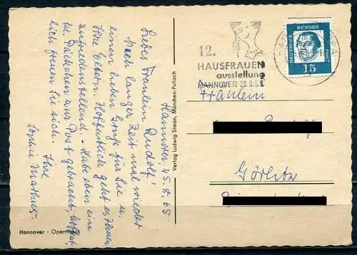 (04274) Hannover - Opernhaus - s/w  - gel. 1965 - Verlag Ludwig Siimon