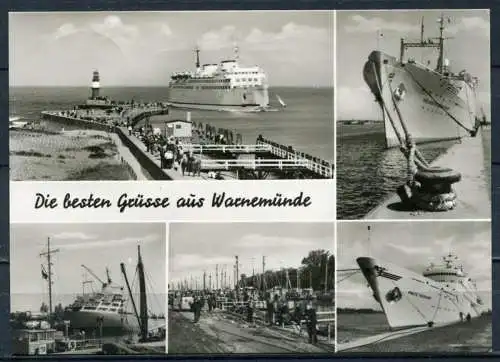 (04255) Die besten Grüsse aus Warnemünde - Mbk. s/w - Schiffe - gel. - DDR - Graphokopie HS Berlin