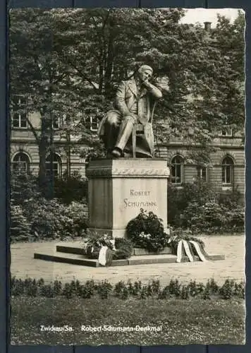 (04081) Zwickau - Robert Schumann-Denkmal - Echte Fotografie s/w - gel. 1965 - Lichtbild-Schincke KG, Zeitz