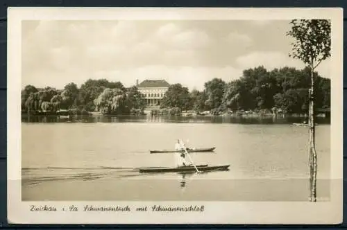 (04067) Zwickau - Schwanenteich mit Schwanenschloss - s/w - n. gel. - Echtes Foto 353 - R. Kallmer. Zwickau i. Sa.