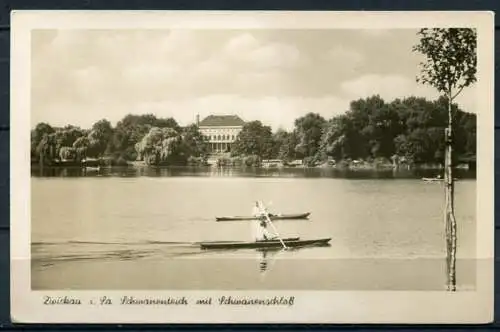 (4067) Zwickau - Schwanenteich mit Schwanenschloss - s/w - n. gel. - Echtes Foto 353 - R. Kallmer. Zwickau i. Sa.