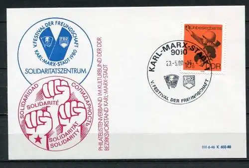 (498) GS DDR V. Festival der Freundschaft Karl- Marx- Stadt 1980  Nr.2463 -Sonderstempel