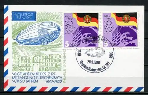 (489) Brief DDR Luftpost Vogtlandfahrt des LZ 127 1980 Sonderstempel Reichenbach