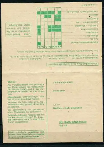 (473) GS DDR Bestellkarte mit Antwort Information -Tanzveranstaltungen Karl-Marx-Stadt 1983  