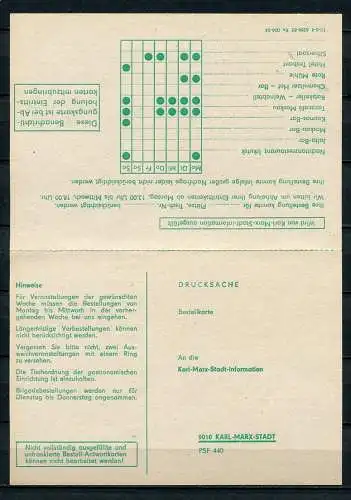 (472) GS DDR Bestellkarte mit Antwort Information -Tanzveranstaltungen Karl-Marx-Stadt 1983 