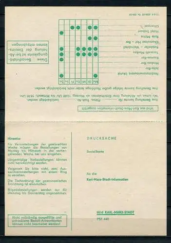 DDR Bestellkarte mit Antwort Information -Tanzveranstaltungen Karl-Marx-Stadt 1983   (B472)