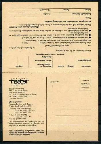 (471) GS DDR Bestellkarte mit Antwort Städtisches Theater Karl-Marx-Stadt 1983 