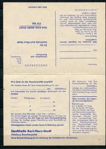 DDR Bestellkarte mit Antwort Stadthalle Karl-Marx-Stadt 1983   (B470)