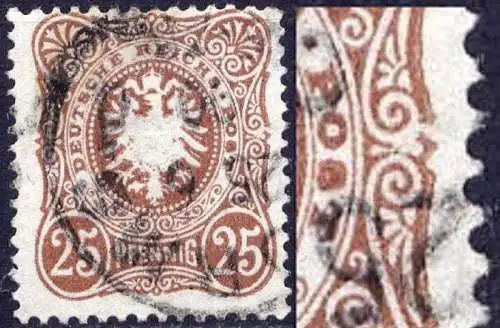 Deutsches Reich Nr.43 III PF      O  used     (3470) weißer Querstrich durch Wertangabe 20 / Plattenfehler