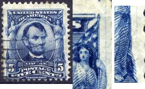 USA Nr.142      O  used      (6861)  dünne blaue Linie neben dem Bildrand rechts  / Druckzufälligkeit oder Plattenfehler