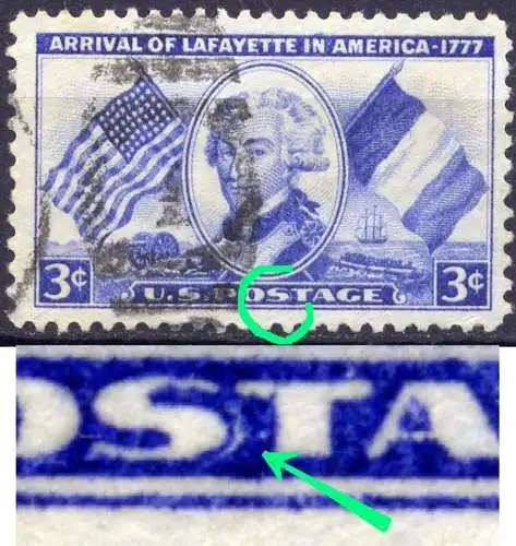 (6832) USA Nr.629        O  gestempelt / Doppelprägung? im S von POSTAGE oder Druckzufälligkeit