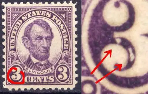 USA Nr.264 F        *  unused      (6825) helle Flecken in der linken Wertziffer / Druckzufälligkeit oder Plattenfehler