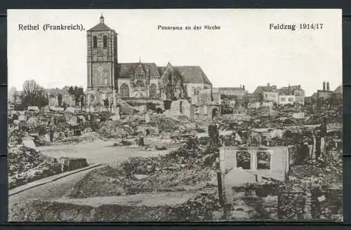 (4043) Rethel - Panorama an der Kirche - Feldzug 1914/17 - beschrieben 15.5.1917 - Feldpostkarte