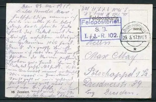 (4042) Rethel - Feldzug 1914/17 - gel. 29.5.1917 - Stempel: Deutsche Feldpost und Feldpostbrief S. B. I. J.-R. 102.