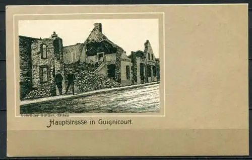 (4038) Hauptstrasse in Guignicourt - Gebrüder Güttler, Zittau - beschrieben 13.1.1918 - Kriegserinnerungskarte