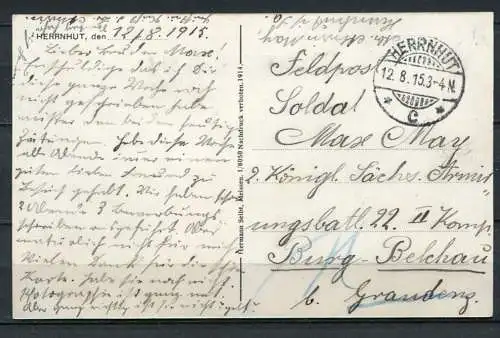 (04029) Herrnhut - Villen am Heinrichsberg - gel. 12.8.1915 - Stempel: Herrnhut - Feldpost