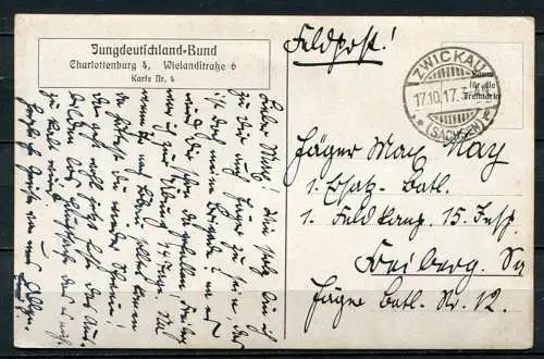 (4013) Feldpost - Schwertlied von Theodor Körner - gel. 17.10.1917 - Stempel: Zwickau - Jungdeutschland-Bund Karte Nr.4