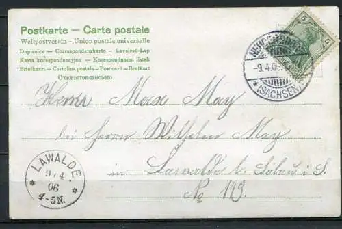 (4011) Grußkarte mit Veilchen-Spruch - gel. 09.04.1906 - Stempel: Neugersdorf / Lawalde - Postkarte Weltpostverein