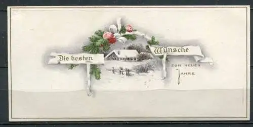 (04004) Die besten Wünsche zum Neuen Jahre - goldfarb. Schrift u. z.T. Prägedruck - Kleinformat - beschrieben 30.12.1918