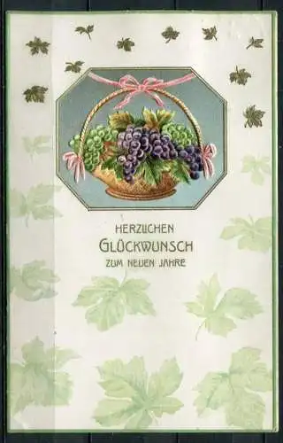 (03998) Herzlichen Glückwunsch zum Neuen Jahre - Prägedruck Obstkorb - gel. 1910?