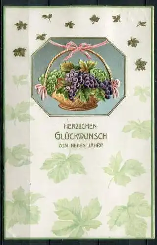 (3998) Herzlichen Glückwunsch zum Neuen Jahre - Prägedruck Obstkorb - gel. 1910?