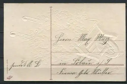 (3997) Herzlichen Glückwunsch zum Geburtstage - Prägedruck goldfarben - Rosenmotiv - beschrieben um ca. 1915