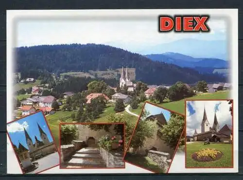 (3982) Diex / Pfarrkirche, 15. Jh., mit mittelalterlicher Befestigung Wehrgalerie / Mehrbildkarte - gel. 2007