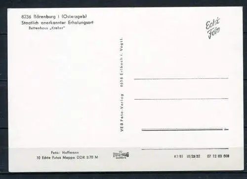 (03892) Bärenburg / Bettenhaus "Kreher" - Echt Foto s/w - n. gel. - DDR - K1/81 VEB Foto-Verlag Erlbach